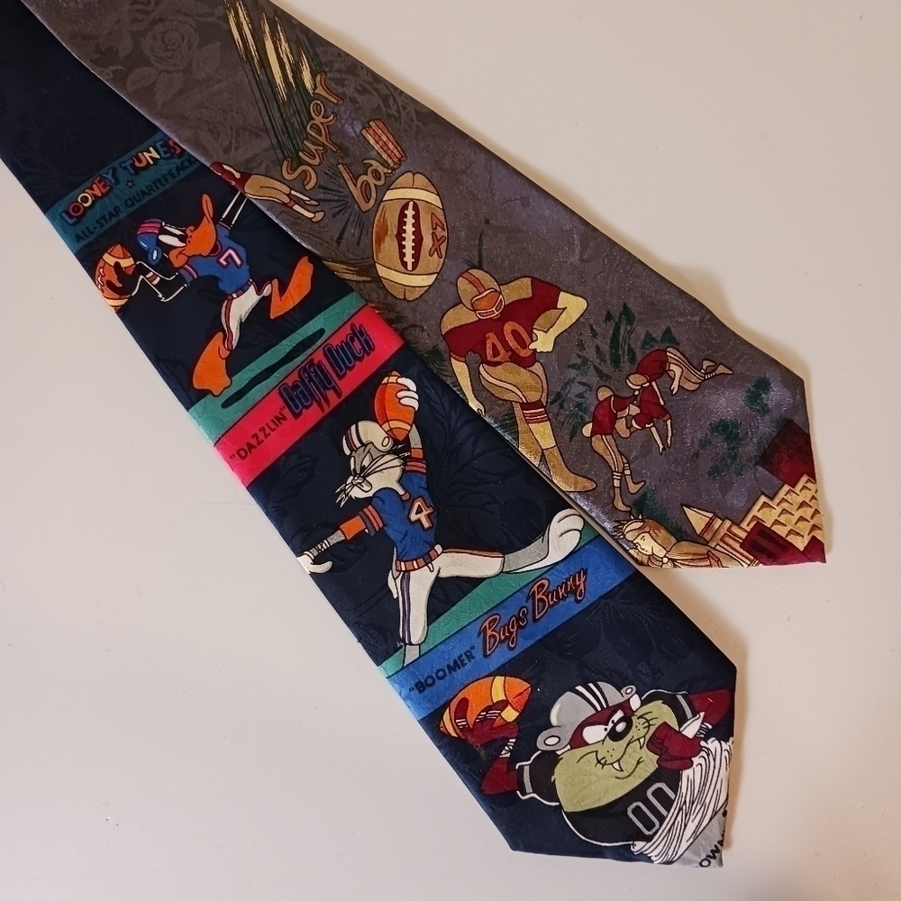 2 VINTAGE novelty print football theme ties